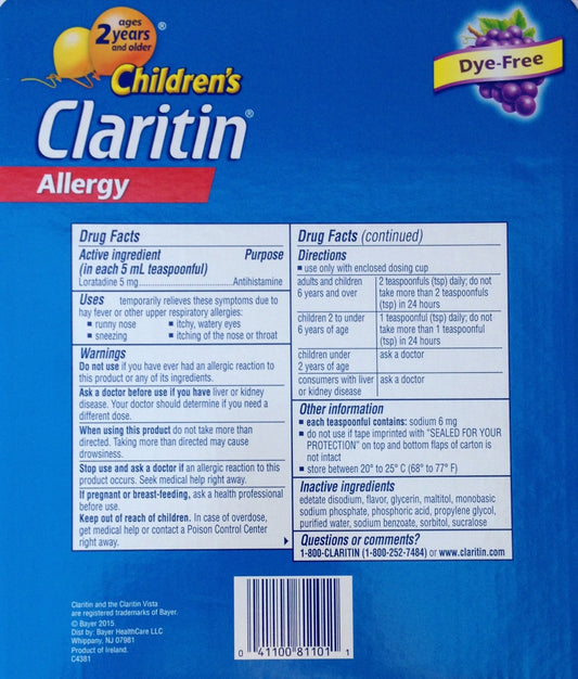 CLARITIN CHILD 5MG-5ML SOL GRAPE 120ML