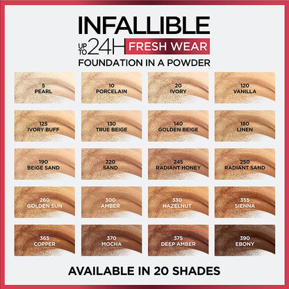 L'ORÉAL PARIS Infallible Up to 24H Fresh Wear Foundation in a Powder, matte finish, 020 Ivory, 0.31 oz