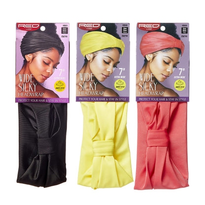 Kiss Red Wide Silky Headwrap 7Inch Extra Wide Black