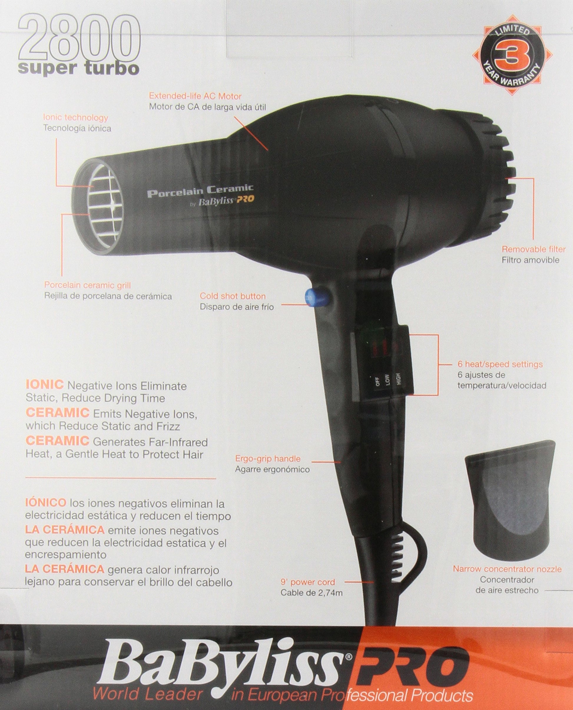 Babyliss Pro Dryer 1900 Watt Porcelain Ceramic Cr2
