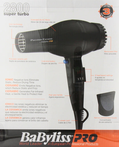 Babyliss Pro Dryer 2000 Watt 2800 Ceramic Porcelain