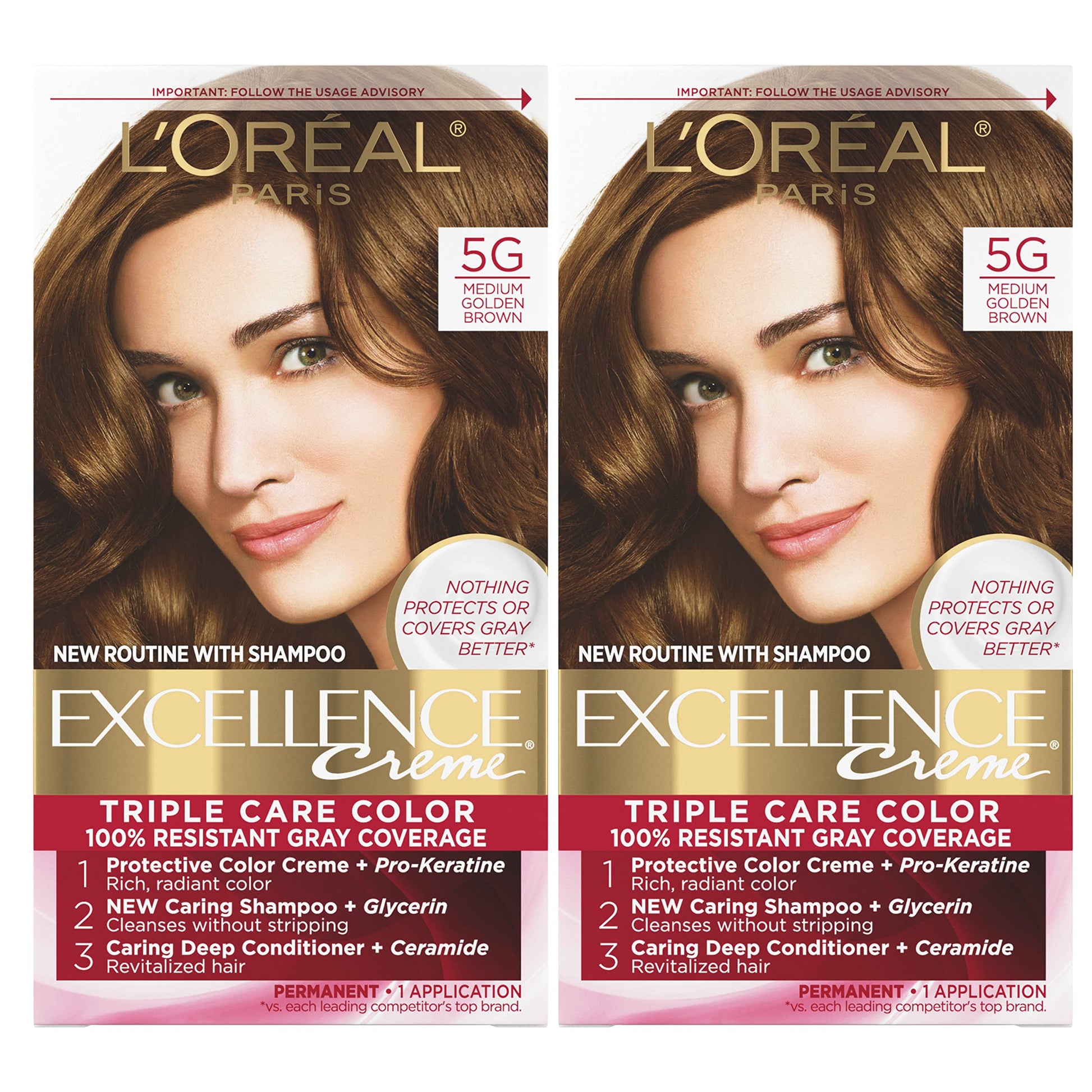 L'ORÉAL PARIS Excellence Triple Protection Permanent Hair Color, 5G Medium Golden Brown, 6.3 fl. oz.