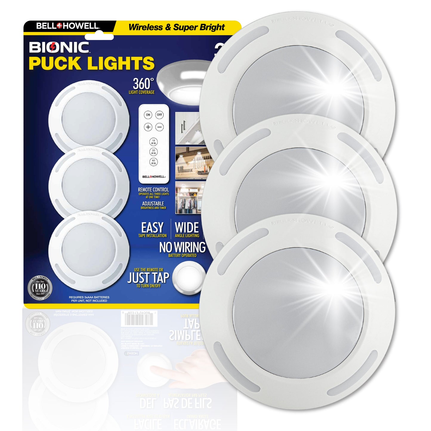 Bell + Howell Bionic Color Changing Puck Lights, 3 Pack
