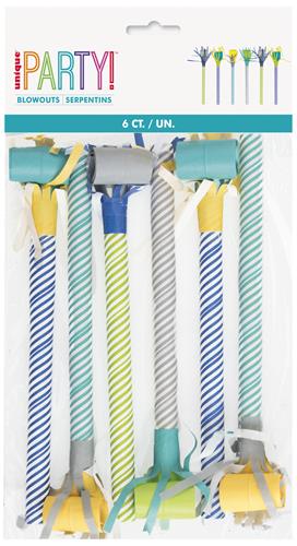 Unique Fancy Fringed Multicolor Metallic Stripes Party Blowouts, 8 pack
