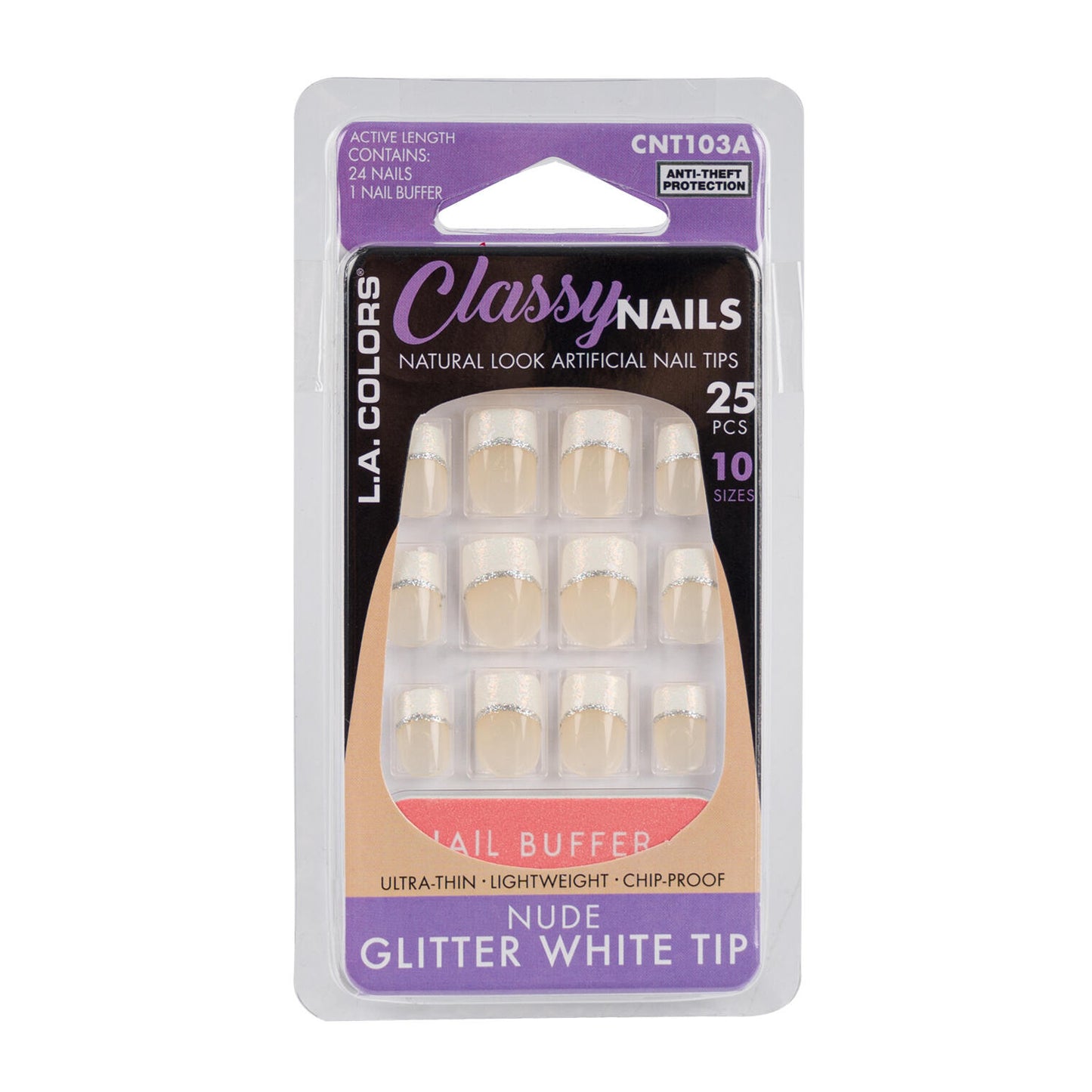 L.A. Colors Classy Nail Tips Nude Glitter White Tip 25 pcs
