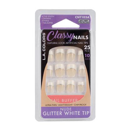L.A. Colors Classy Nail Tips Nude Glitter White Tip 25 pcs
