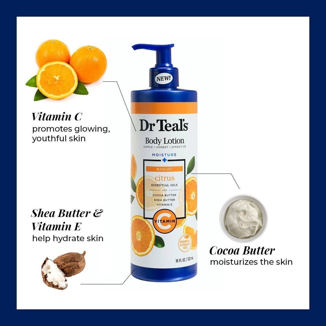 Dr Teals Body Lotion Glow & Radiance Citrus & Vit C 18oz