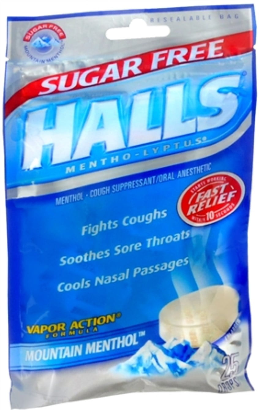 HALLS SUGAR FREE BAG MOUNTN MENTHOL 25CT