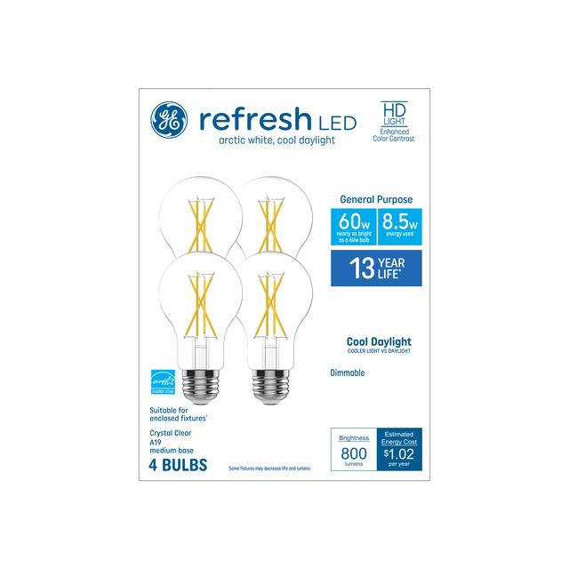 GE Lighting Refresh HD LED Light Bulbs, 60 Watt, Daylight, Decorative Bulbs, Clear, Small Base, 2 Pack