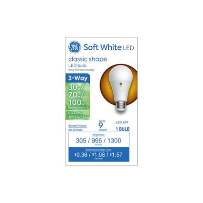 GE Lighting Basic LED 100/70/30 Watt Replacement, Soft White, A19 3-Way Bulbs, 1 Pack