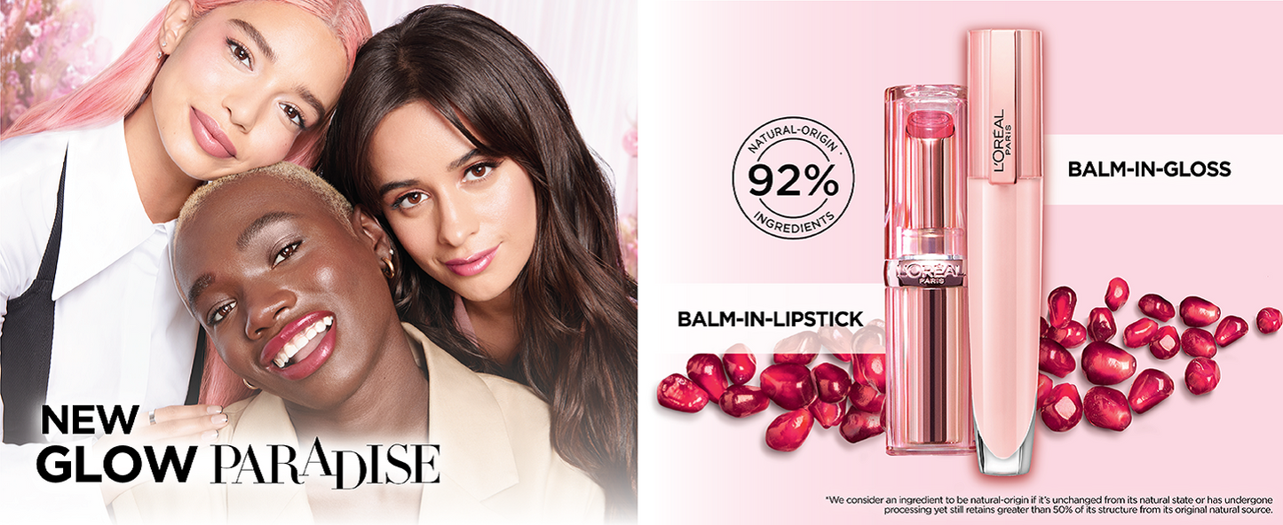 L'ORÉAL PARIS Glow Paradise Hydrating Tinted Lip Balm-in-Gloss with Pomegranate Extract, 040 Blissful Blush, 0.23 fl oz