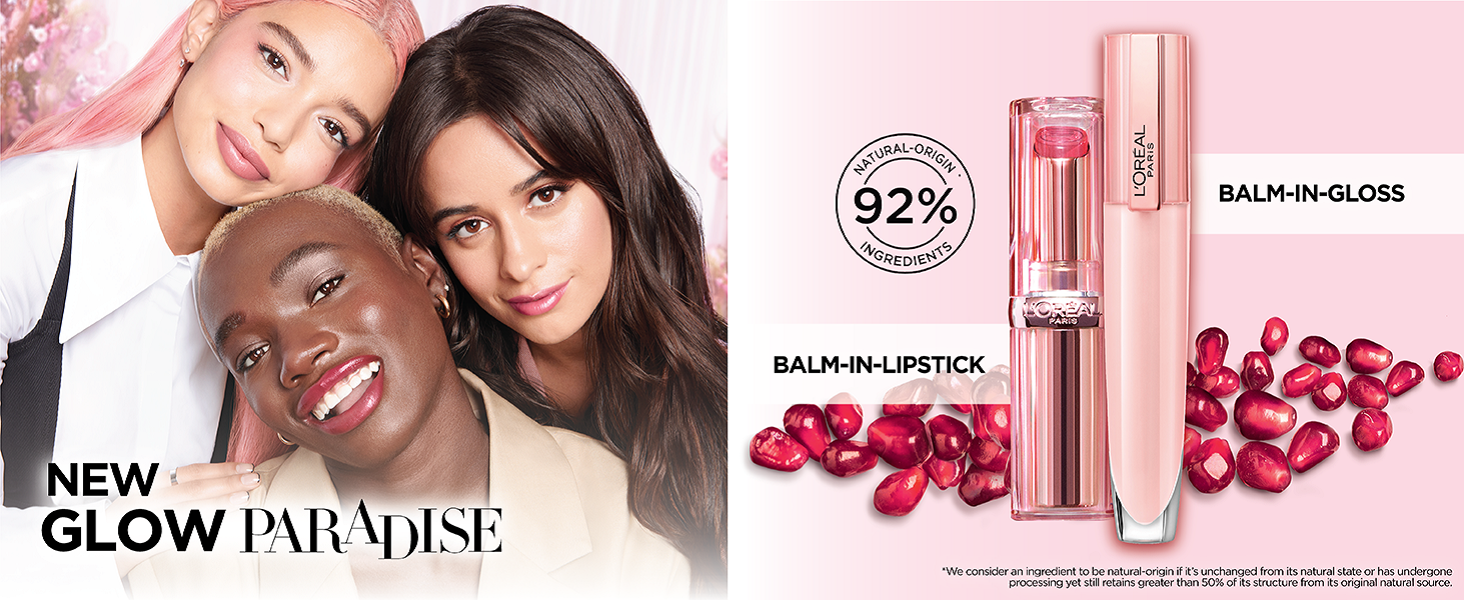 L'ORÉAL PARIS Glow Paradise Hydrating Tinted Lip Balm-in-Gloss with Pomegranate Extract, 040 Blissful Blush, 0.23 fl oz