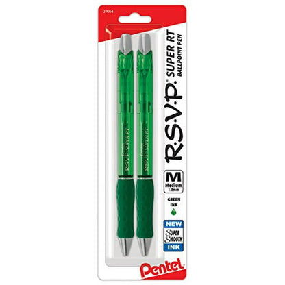 Pentel RSVP Super RT Ballpoint Pen (1.0mm) Medium Line Black Ink 2-Pk