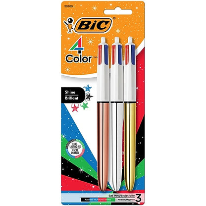 BiC Shine 4 Color Retractable Ballpoint Pen, 3 count