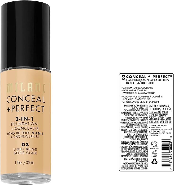 Milani Conceal + Perfect 2-in-1 Foundation + Concealer Light Beige
