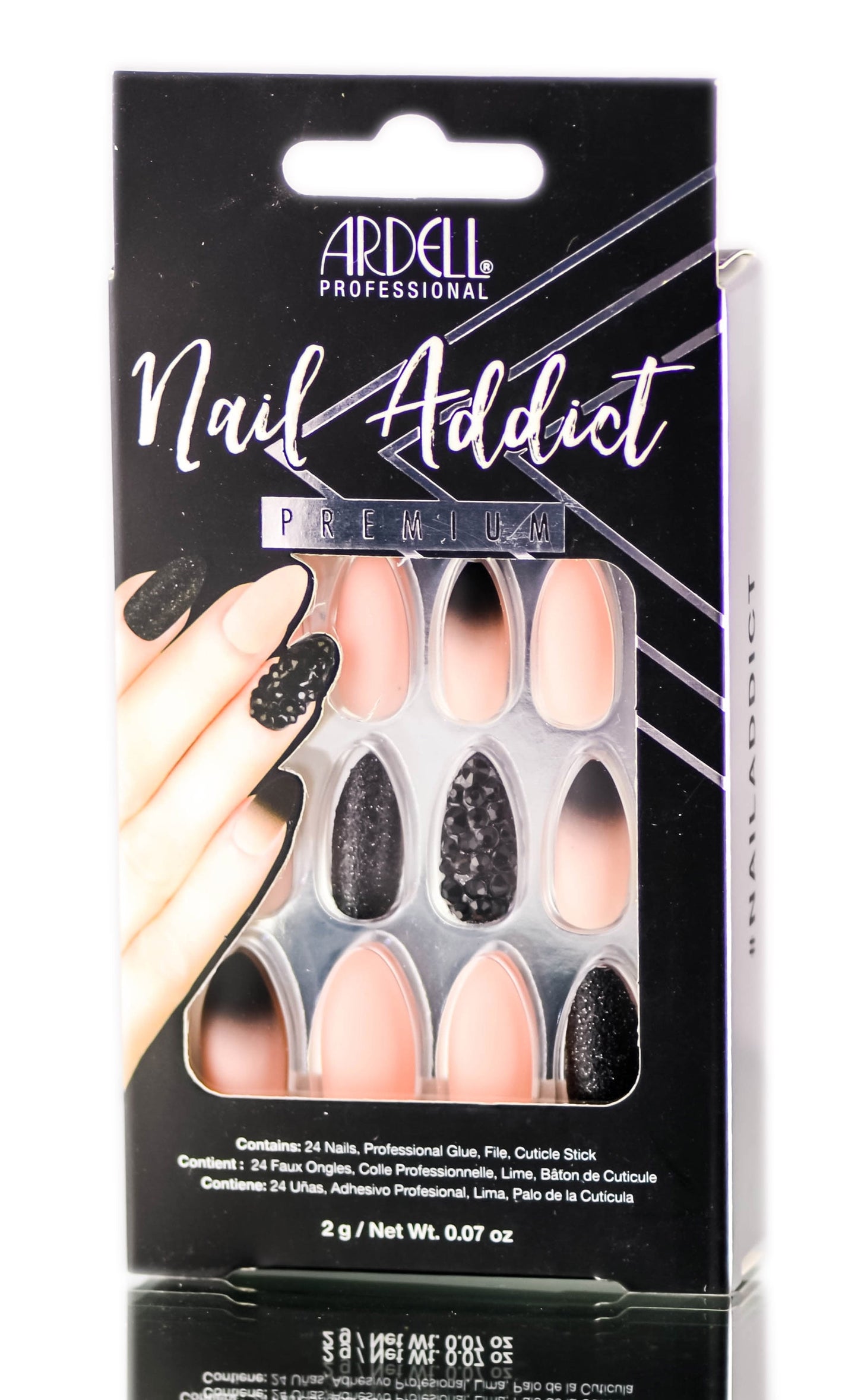 Ardell Nail Addict Premium Artificial Nail Set - Black Stud & Pink Ombre
