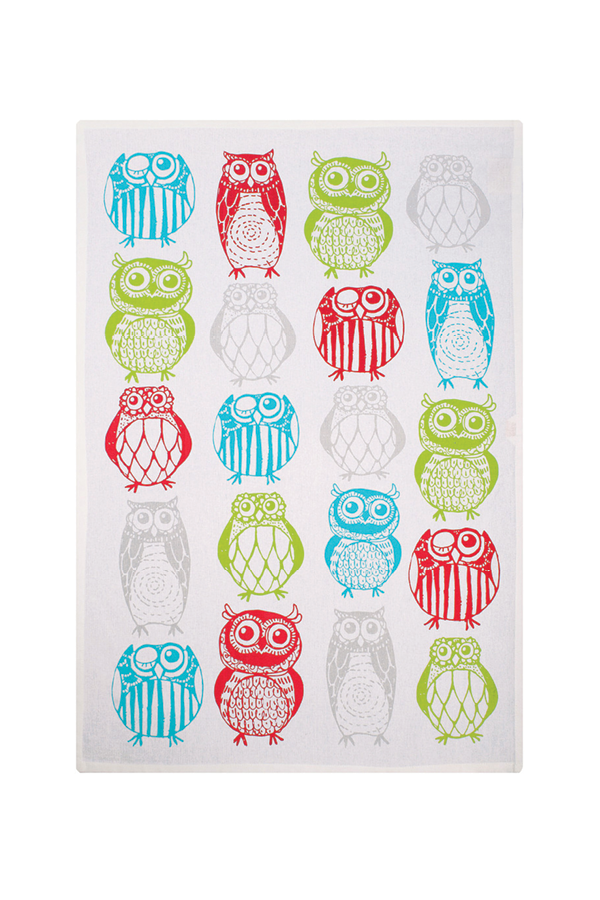 MUkitchen Designer Print 100% Cotton Towel - Happy Owls, 20"x30"