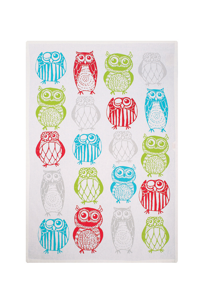 MUkitchen Designer Print 100% Cotton Towel - Happy Owls, 20"x30"