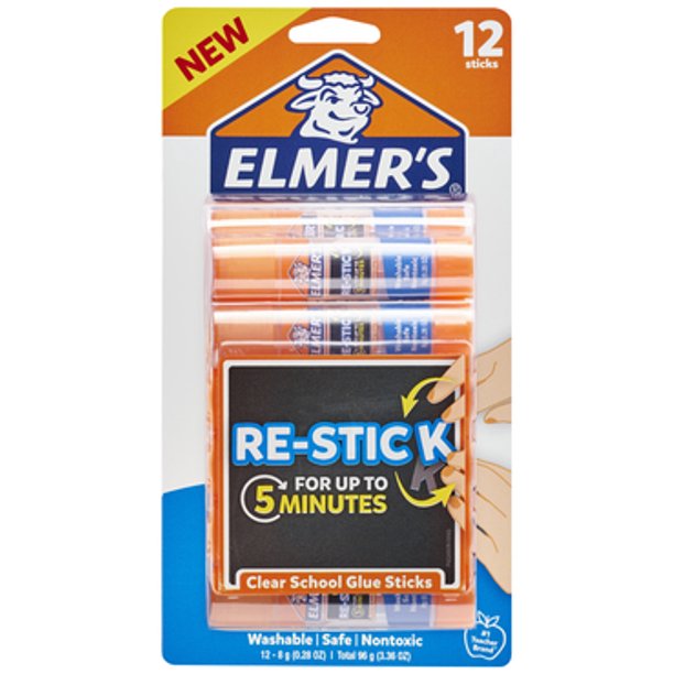 ELMER'S Re-Stick Glue Sticks - Clear, 2 count