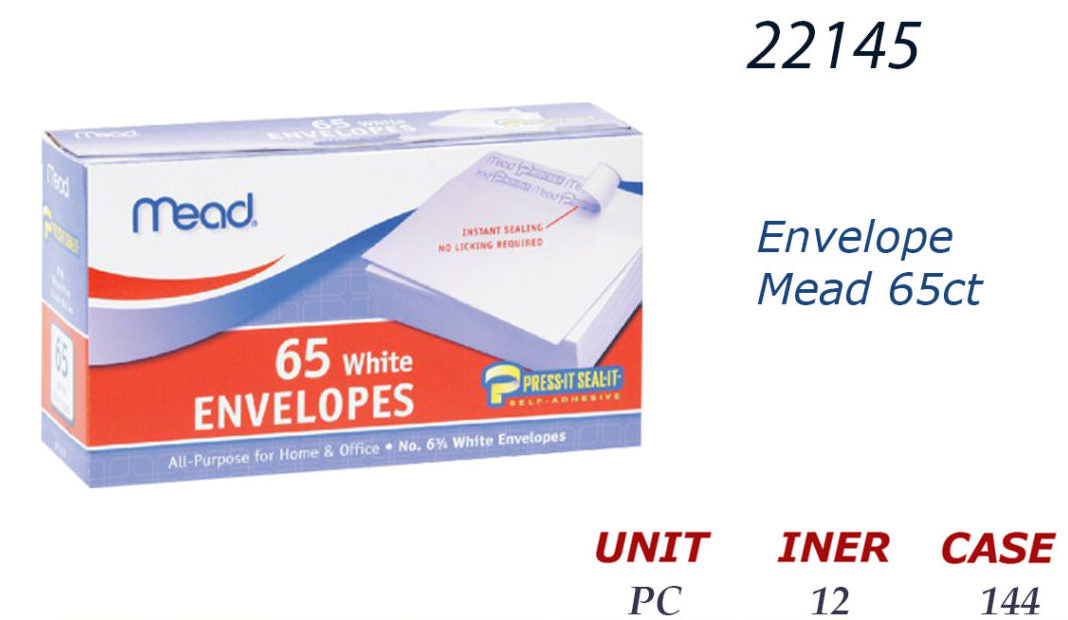 Mead Adhesive  White Envelope 65 Ct