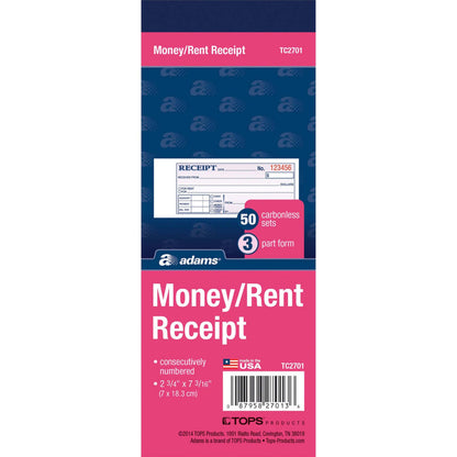 Adams Money Receipt Book With Stub, 50 Sheets