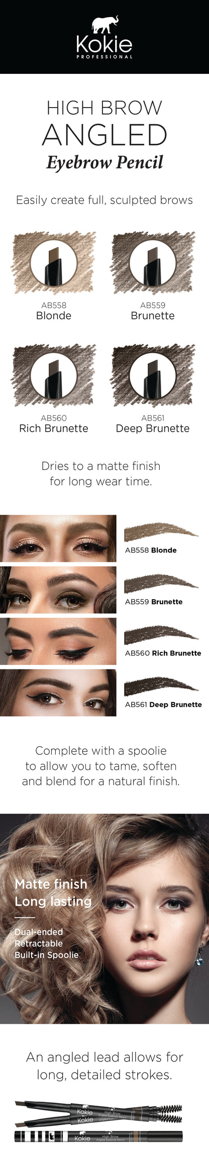 Kokie High Brow Angled Brow Pencil Brunette