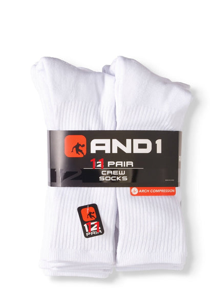 Russell Fashion Foot Men's Moderate Compression Crew Sock - White, 1 pair