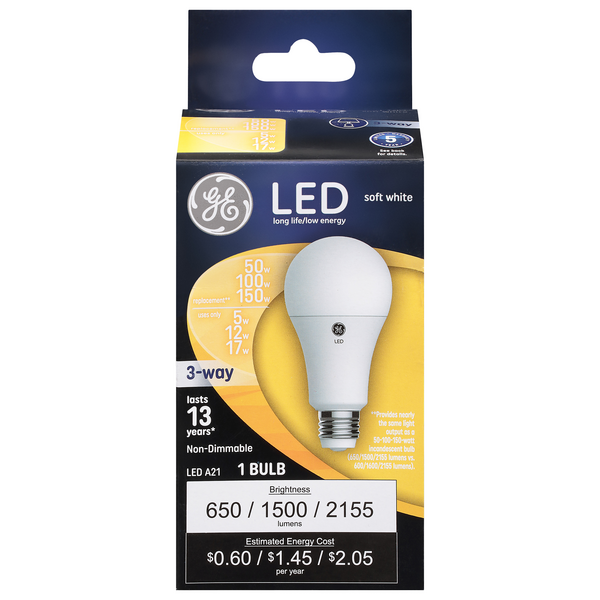 GE 50/100/150W A21 3-Way LED Soft White Light Bulb (2-Pack)
