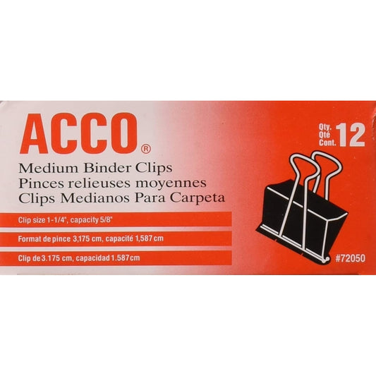 ACCO Large Steel Wire Binder Clips, 12 count