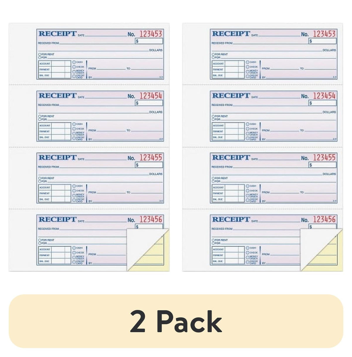 Adams Carbonless Money and Rent Receipt - Two Parts, 50 Sheets
