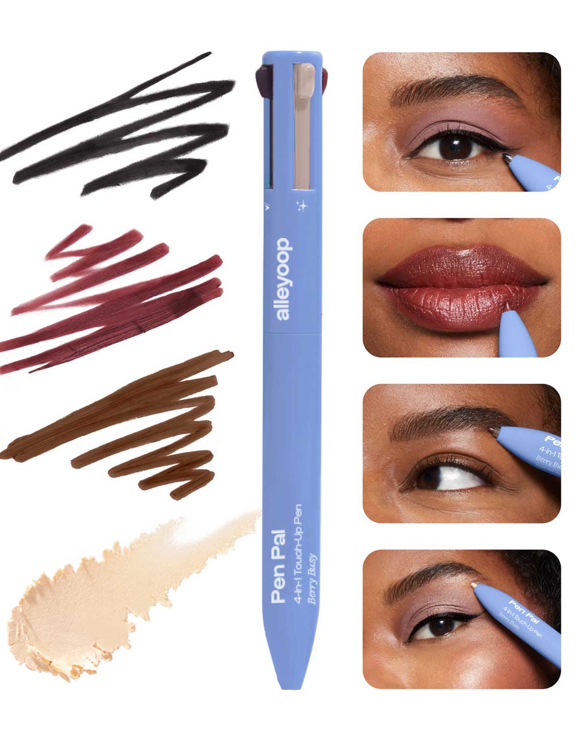 alleyoop Pen Pal 4-in-1 Eye, Brow, Lip & Highlight Pen - Berry Busy