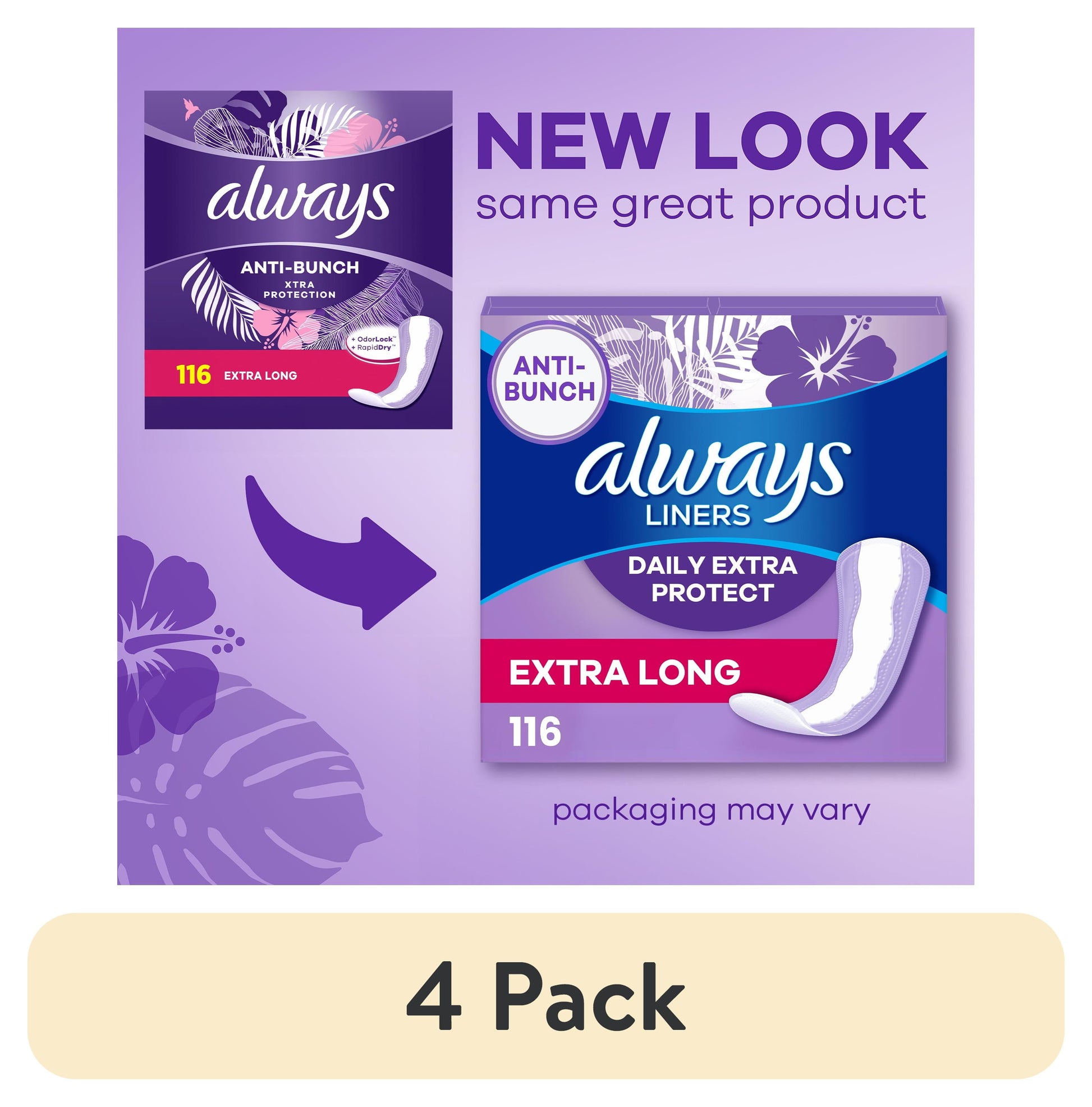 Always Liners Extra Protect Long 80 Count Unscented 2 Pack