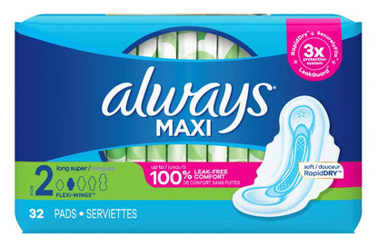 Always Pads Size 2 Maxi 32 Count Long Super 9 Hour