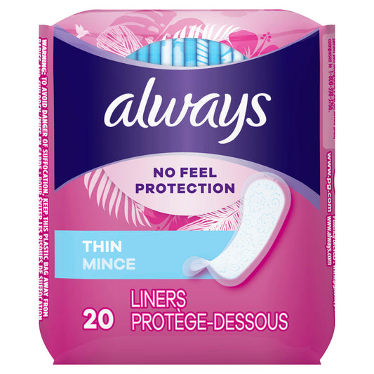 Always Daily Liners Thin Regular 20 Count (24in)