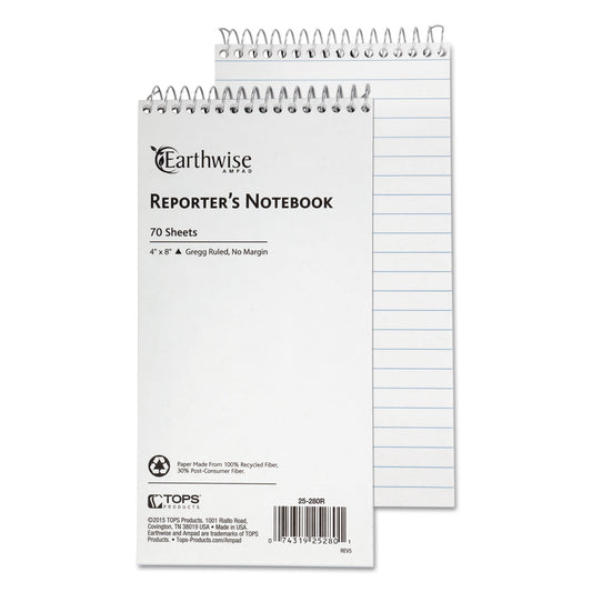Earthwise® by Ampad® Recycled Reporter's Notebooks, 4" x 8", Pitman Rule, 70 Sheets