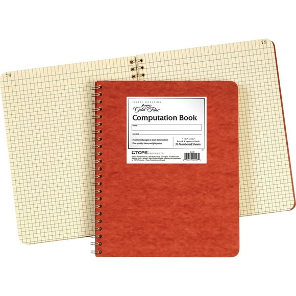 Ampad® Computation Book, Graph Ruled (4 x 4), Red Pressboard Covers, Ivory Paper, 76 Sheets