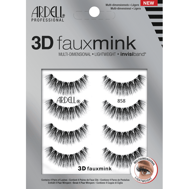 Ardell 3D Faux Mink Lashes - 858 Black, 4 count