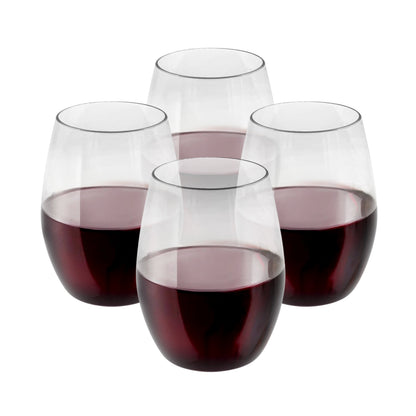 Arrow Stemless Plastic Wine Glasses, 16 oz - Set of 4
