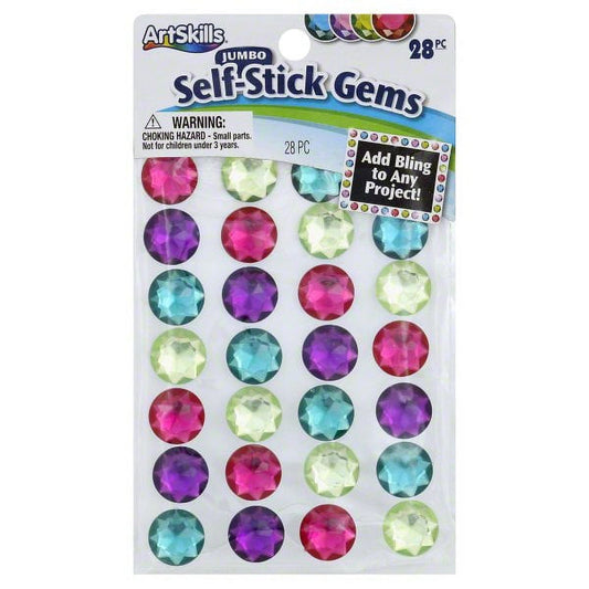 ArtSkills Self-Stick Jumbo Adhesive Gemstones - Assorted Colors, 28 count