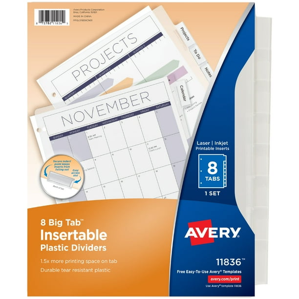 Avery Big Tab Insertable Dividers - Clear, 8 count