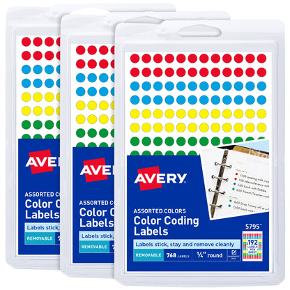Avery Color Coding 0.75" Round Removable Labels - Assorted, 306 count