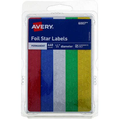 Avery Foil Star Permanent Labels - Assorted, 440 count