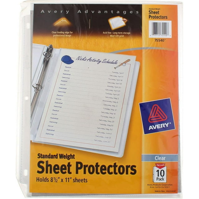 Avery Clear Standard Weight Sheet Protectors, 10 count