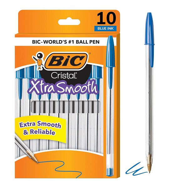 BiC Cristal Xtra Smooth Ballpoint Pen - Blue, 10 count