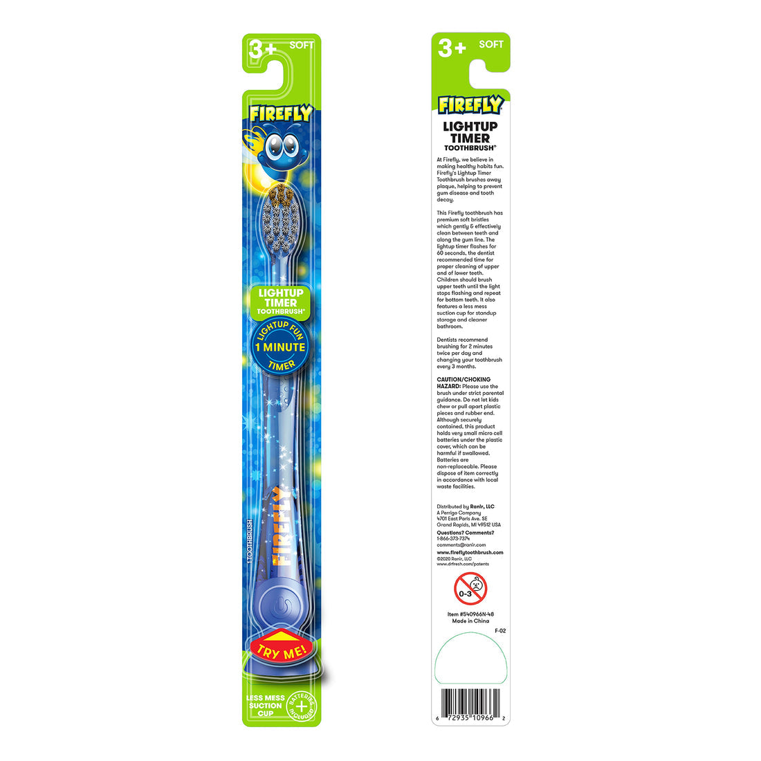 Firefly Toothbrush With Light Up Timer 1 Min Soft 2-Count