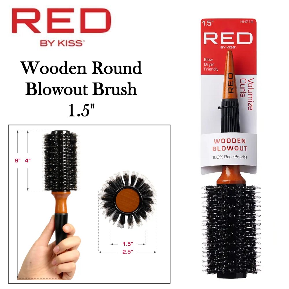Kiss Red Brush Wooden Blowout Volumize Curls 1Inch (3in)