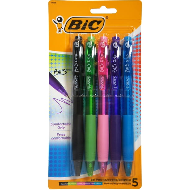 BiC Comfort Grip Retractable Ballpoint Pen - Black, 5 count
