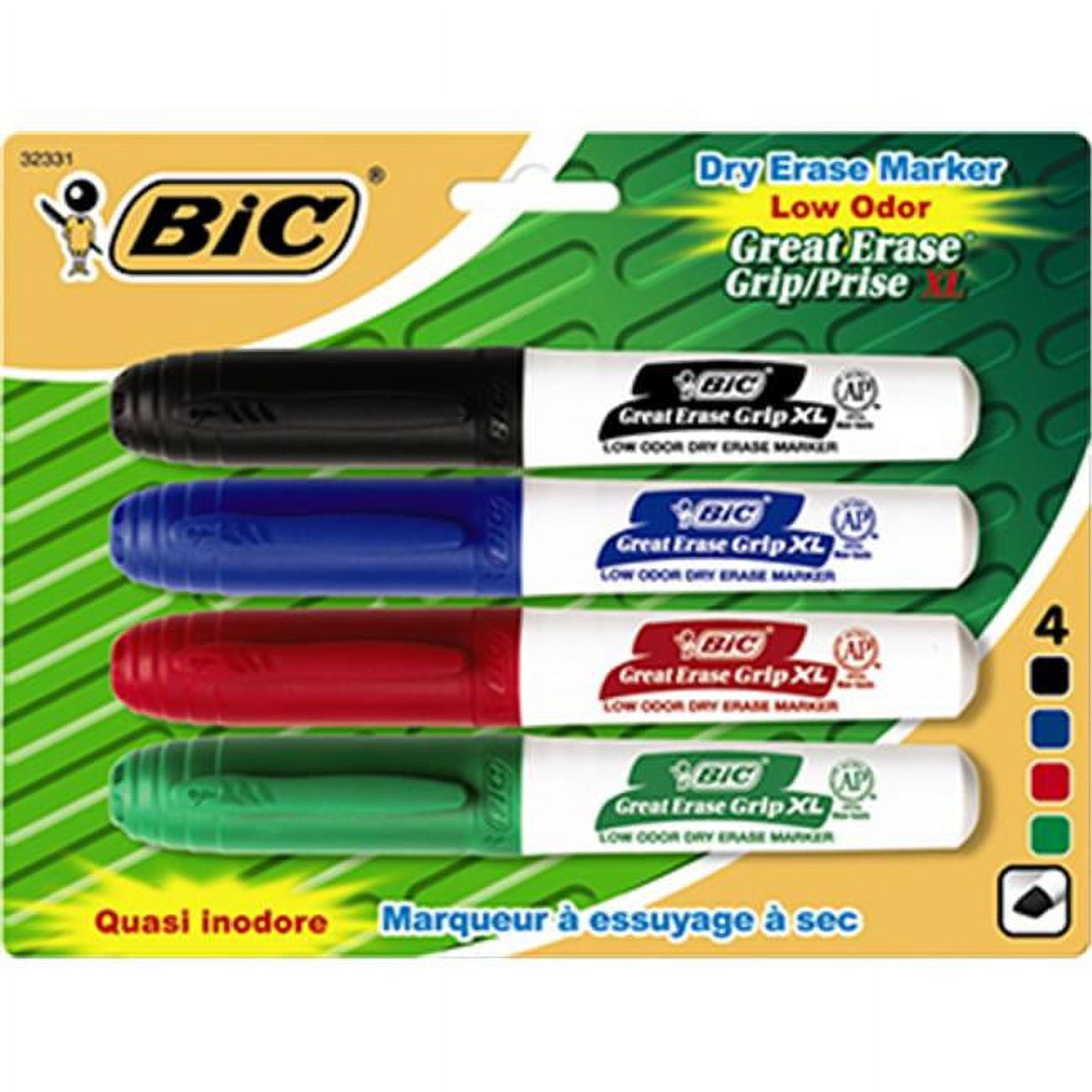 BiC Great Erase Grip Fine Point Dry Erase Marker - Assorted, 4 count