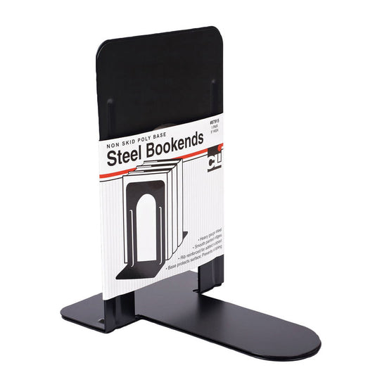 CLi Non-Skid 9" Steel Bookends - Black, 1 pair