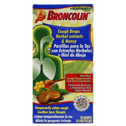 Broncolin Cough Drops with Honey and Herbal Extracts, 16 Count